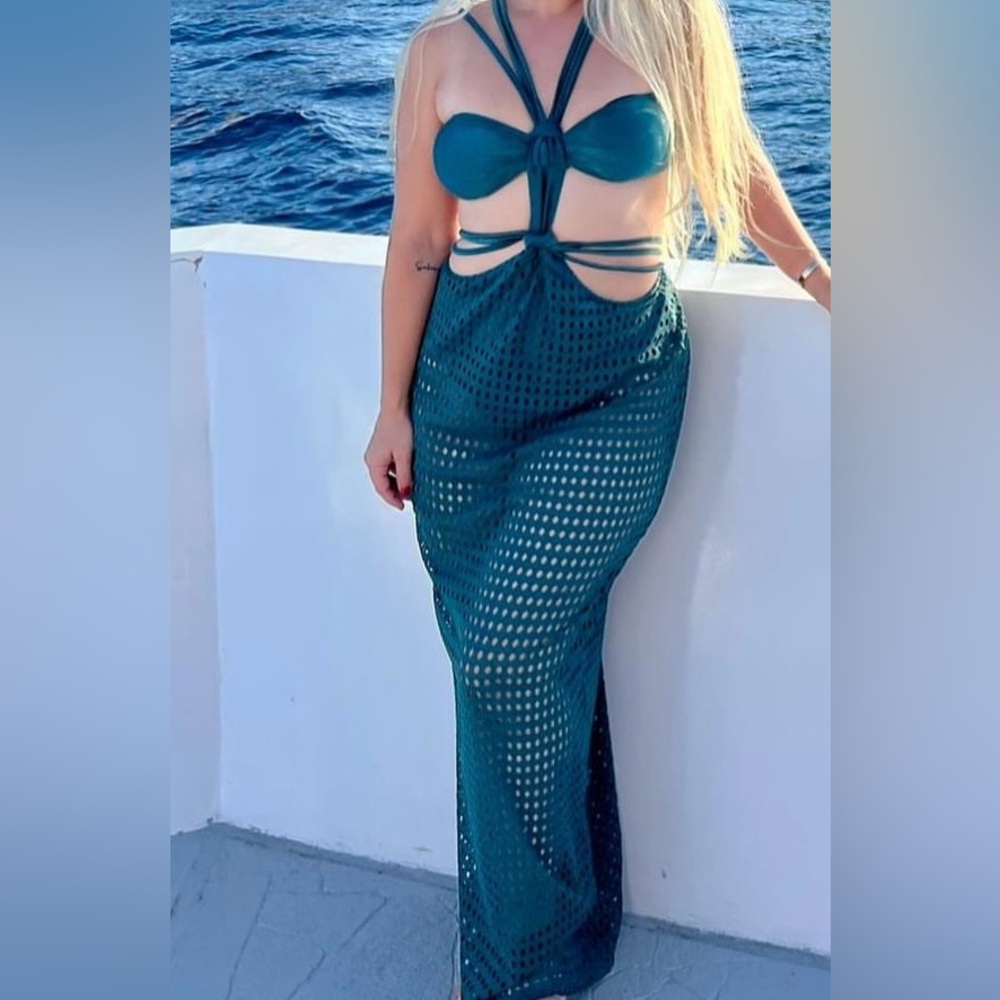 patbo teal/green cut out maxi dress